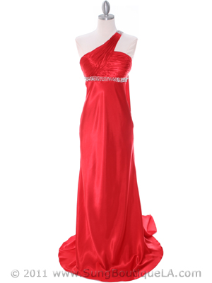 3162 Red Charmeuse One Shoulder Evening Dress, Red