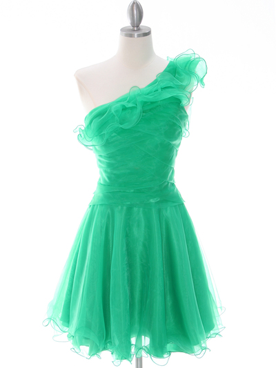3168 Green One Shoulder Homecoming Dress - Green, Front View Medium