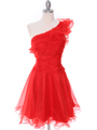 3168 Red One Shoulder Cocktail Dress - Red, Front View Thumbnail
