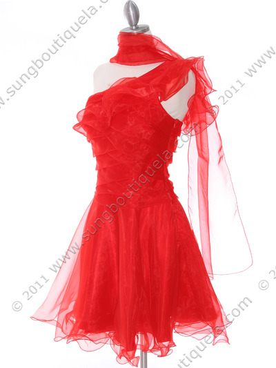 3168 Red One Shoulder Cocktail Dress - Red, Alt View Medium