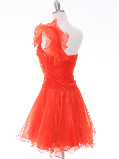 3168 Tangerine One Shoulder Homecoming Dress - Tangerine, Back View Medium