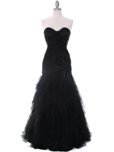 3183 Black Lace Evening Dress - Black, Front View Medium