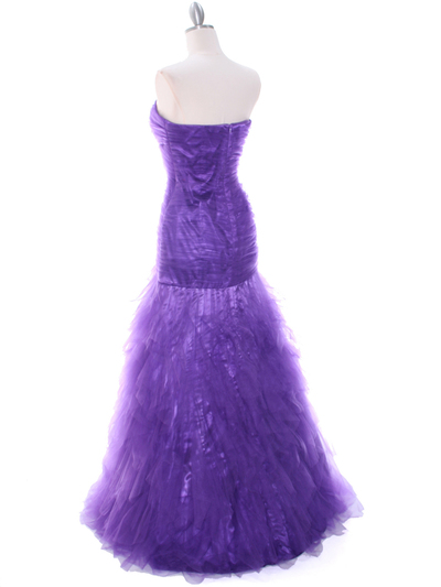 3183 Purple Lace Prom Dress - Purple, Back View Medium