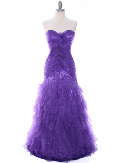 3183 Purple Lace Prom Dress - Purple, Front View Medium