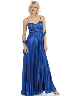 3234 Pleated Shimmer Sweetheart Evening Dress, Royal Blue