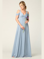 3321 Empire Waist Off Shoulder Evening Dress - Dusty Blue, Front View Thumbnail