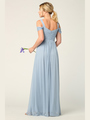 3321 Empire Waist Off Shoulder Evening Dress - Dusty Blue, Back View Thumbnail