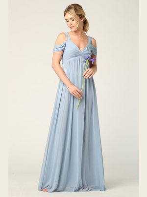3321 Empire Waist Off Shoulder Evening Dress, Dusty Blue