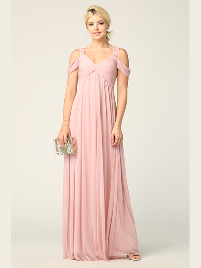 3321 Empire Waist Off Shoulder Evening Dress - Dusty Rose, Front View Medium