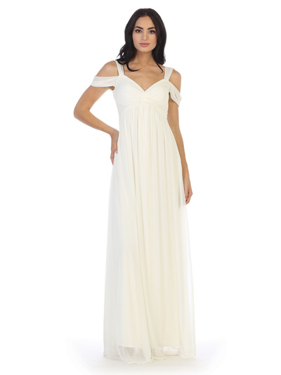 3321 Empire Waist Off Shoulder Evening Dress - Off White, Front View Medium