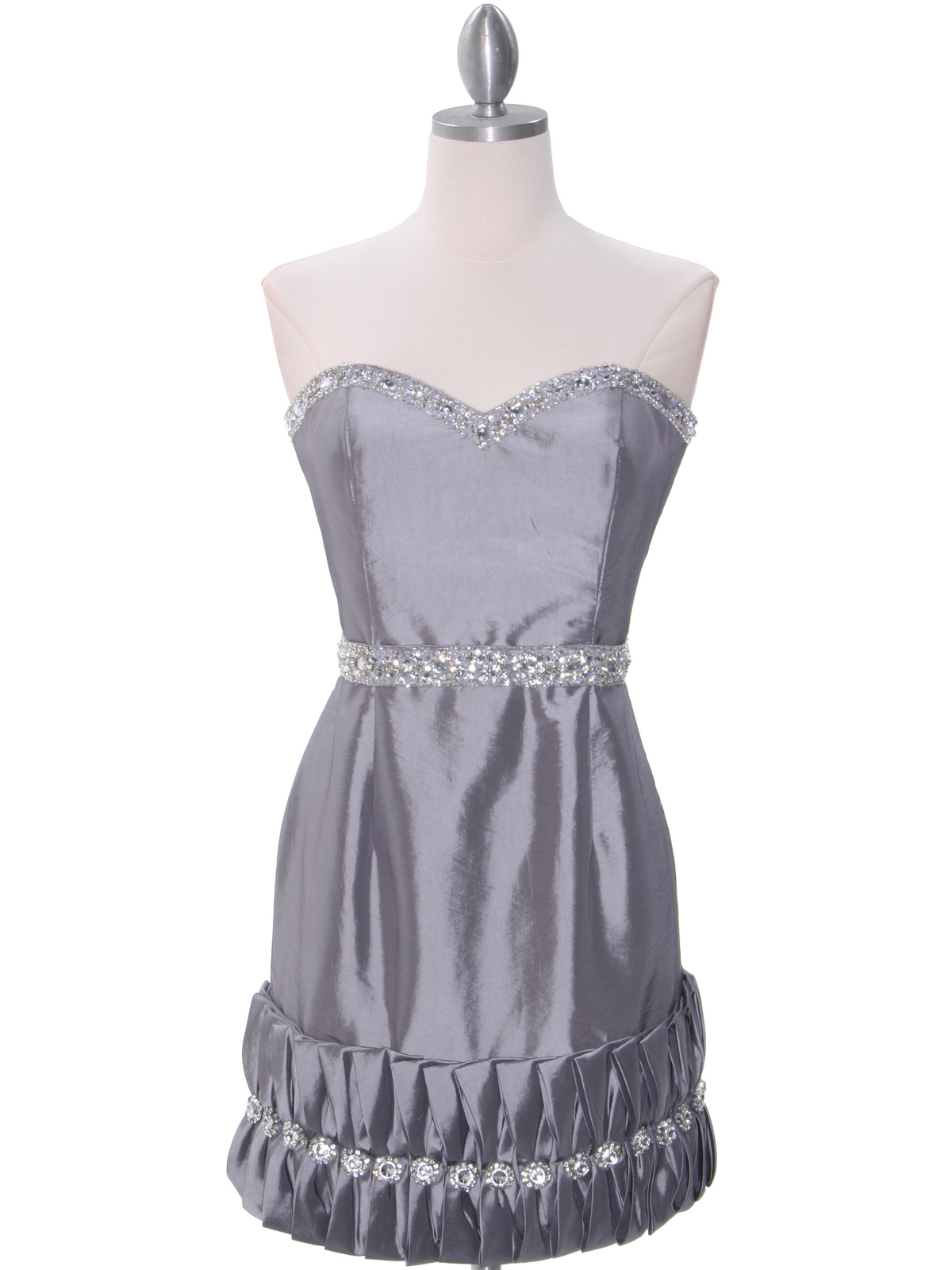 35062C Silver Cocktail Dress with Rhinestone Trim by Terani - Front Image