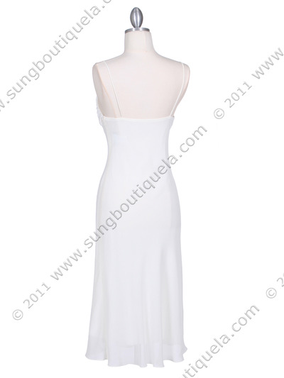 3574 Ivory Pleated Satin Top Dress - Ivory, Back View Medium