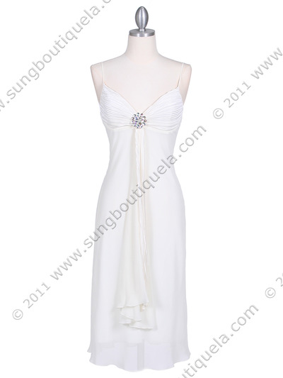 3574 Ivory Pleated Satin Top Dress - Ivory, Front View Medium