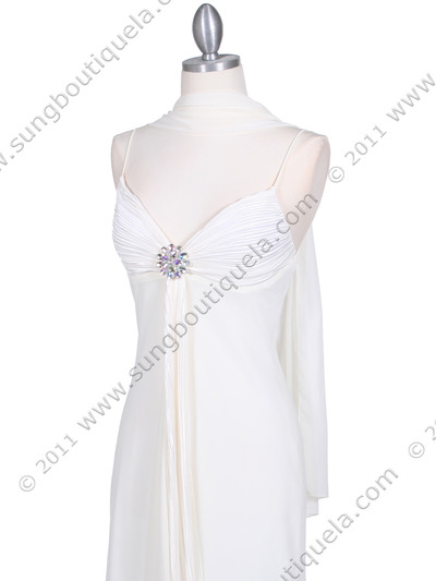 3574 Ivory Pleated Satin Top Dress - Ivory, Alt View Medium