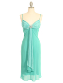 Pleated Satin Top Turquoise Dress