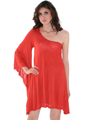 3623 One Sleeve Knitted Casual Dress - Dark Orange, Front View Thumbnail