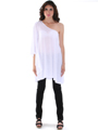 3623 One Sleeve Knitted Casual Dress - White, Front View Thumbnail