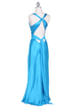 3687 Turquoise Satin Evening Dress - Turquoise, Back View Thumbnail