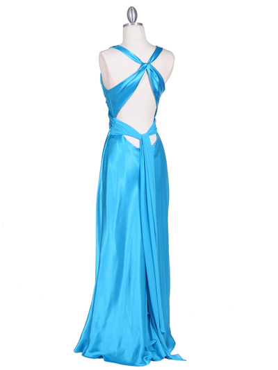 3687 Turquoise Satin Evening Dress - Turquoise, Back View Medium