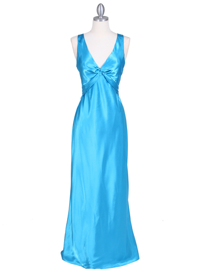 3687 Turquoise Satin Evening Dress - Turquoise, Front View Medium
