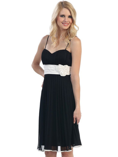 3727 Sweetheart Neckline Pleated Cocktail Dress - Black White, Front View Medium