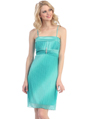 3754 Pleated Chiffon Cocktail Dress - Jade, Front View Thumbnail