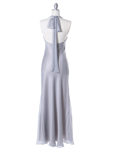 3762 Silver Chiffon Halter Evening Dress - Silver, Back View Medium