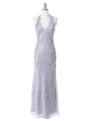 3762 Silver Chiffon Halter Evening Dress, Silver