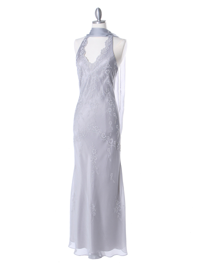 3762 Silver Chiffon Halter Evening Dress - Silver, Alt View Medium
