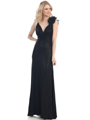 3771 V-Neckline Evening Dress - Black, Front View Thumbnail