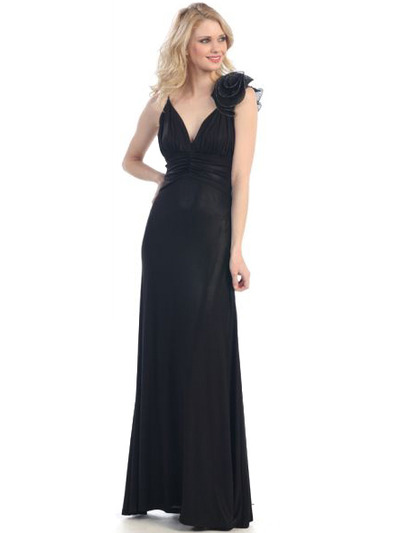 3771 V-Neckline Evening Dress - Black, Front View Medium