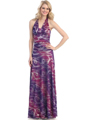 3772 Print Halter Evening Dress - Dark Purple, Front View Thumbnail