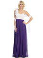 3784 Pleated Rosette Evening Dress - Purple White, Front View Thumbnail