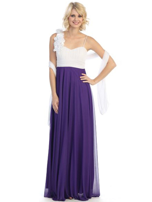 3784 Pleated Rosette Evening Dress, Purple White