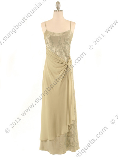 3802 Olive Satin Evening Dress - Olive, Front View Medium