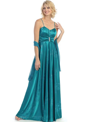 G3802 Pleated Glitter Evening Dress, Teal