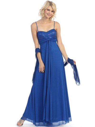 3807 Sequin Sweetheart Evening Dress - Royal Blue, Front View Medium