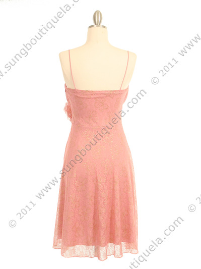 3900 Pink Lace Cocktail Dress - Pink, Back View Medium