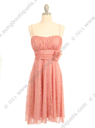 3900 Pink Lace Cocktail Dress - Pink, Front View Medium