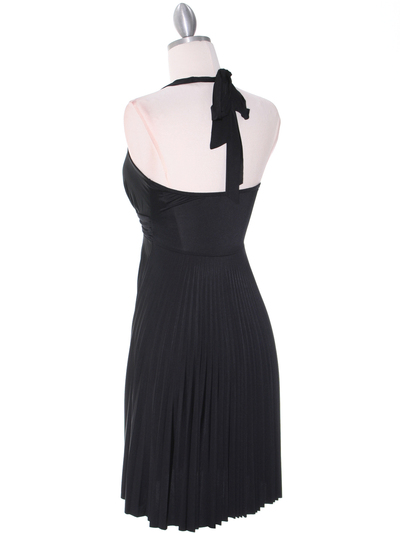 3929D Black Halter Pleated Dress with Rhinestone Buckle - Black, Back View Medium