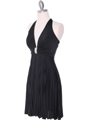 3929D Black Halter Pleated Dress with Rhinestone Buckle - Black, Alt View Thumbnail