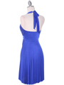 3929D  Blue Halter Pleated Dress with Rhinestone Buckle - Back Image