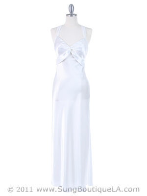 3964 White Long Satin Evening Dress, White