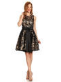 40-3076 Fit and Flare Lace Overlay Cocktail Dress - Black Gold, Front View Thumbnail