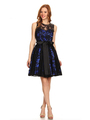 40-3076 Fit and Flare Lace Overlay Cocktail Dress - Black Royal, Front View Thumbnail
