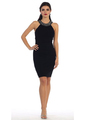 40-3117 Sleevelss Jersey Cocktail Dress - Black, Front View Thumbnail