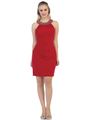40-3117 Sleevelss Jersey Cocktail Dress - Red, Front View Thumbnail