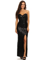 40-3121 Strapless Sequin Evening Dress with Slit - Black, Front View Thumbnail