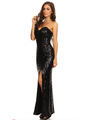 40-3121 Strapless Sequin Evening Dress with Slit - Black, Alt View Thumbnail