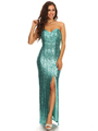 40-3121 Strapless Sequin Evening Dress with Slit - Mint, Front View Thumbnail